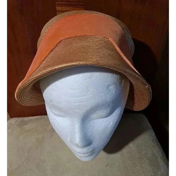 Suzy Lee Women's California Vintage Beige Hat w/Orange Velvet 1960's - Picture 3 of 9